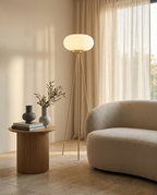 Brass trim floor lamp with opal glass