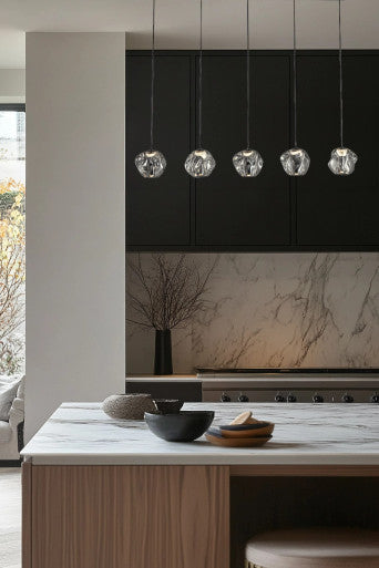 Chrome 5 light pendant with black base