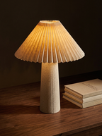 White ceramic with black dots table lamp with natural shade