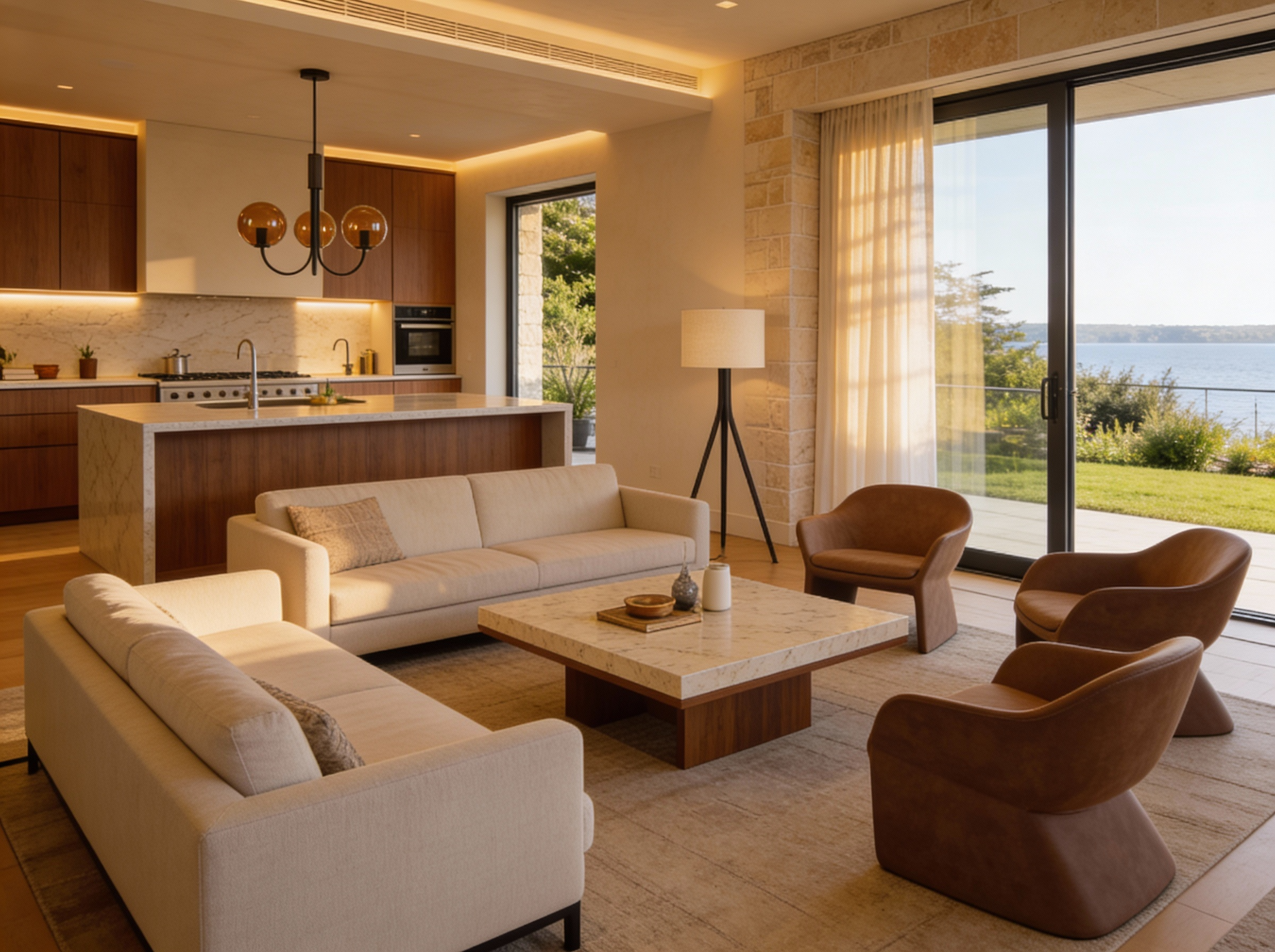 warm lighting living room